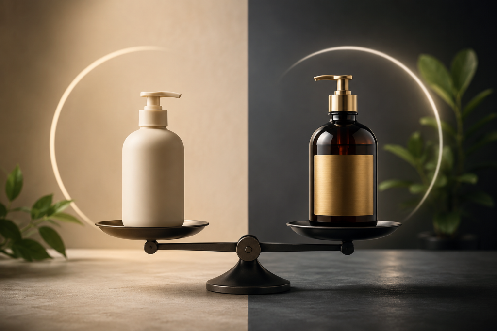 Two similar products with different prices illustrating branding, packaging, and perceived value in marketing.